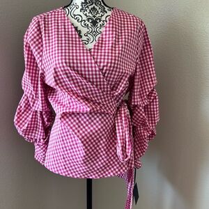 Gingham pink + white long sleeve Blouse